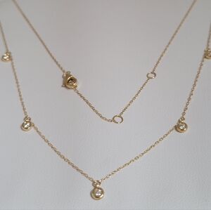 14k Solid Yellow Gold & Natural Diamond Station Necklace,  18" L.